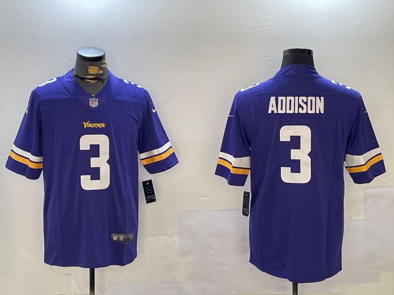 Men Minnesota Vikings #3 Addison Purple Second generation 2024 Nike Limited NFL Jersey style 1